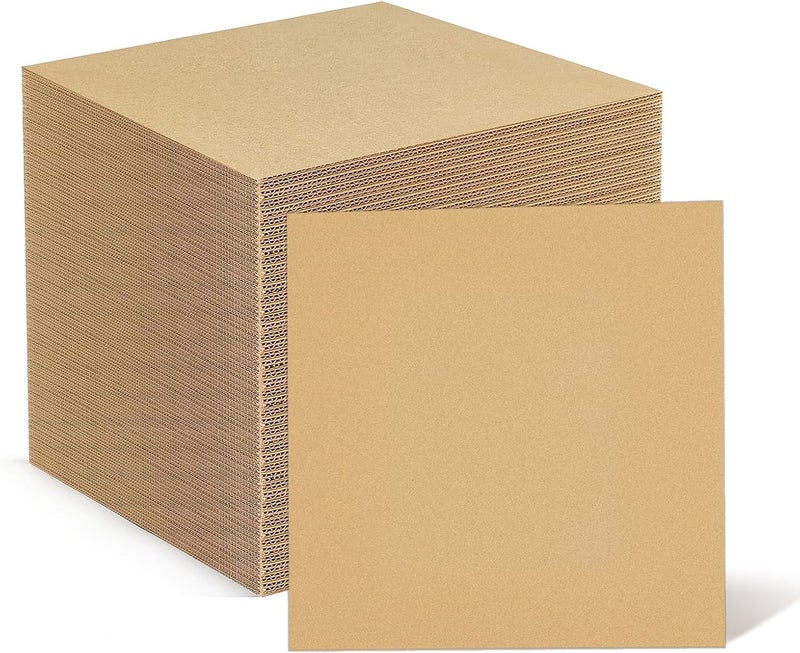 YZtree 50 Corrugated Cardboard Sheets - 12x12 Inches Flat Card Board Inserts LP record Corrugated Cardboard Insert Pads for Packing, Mailing, DIY Crafts - Image 1